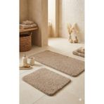 Eurobano Shaggy Bohem Makinede Yıkanabilir Lateks Kaymaz Taban 2li Banyo Paspası 60X100 60X50 cm - Bej