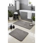 Eurobano Shaggy Bohem Makinede Yıkanabilir Lateks Kaymaz Taban 2li Banyo Paspası 60X100 60X50 cm - Gri
