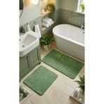 Eurobano Shaggy Bohem Makinede Yıkanabilir Lateks Kaymaz Taban 2li Banyo Paspası 60X100 60X50 cm - Yeşil