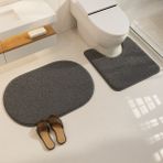 Eurobano Shaggy Oval 2'li Set Banyo Paspası 60X100-60X50 %100 Doğal Lateks Kaymaz Taban Yıkanabilir Banyo Seti - Füme