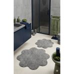 Eurobano Shaggy Papatya Desenli 2'li Set Banyo Paspası 100X100 60X60 Kaymaz Taban Yıkanabilir Banyo Seti - Gri
