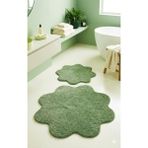 Eurobano Shaggy Papatya Desenli 2'li Set Banyo Paspası 100X100 60X60 Kaymaz Taban Yıkanabilir Banyo Seti - Yeşil