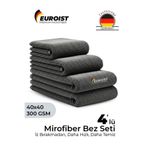 euroist Mikrofiber Bez Seti 4’lü – 40×40 cm / 300 GSM Oto Yıkama ve Kurulama Bezi, Leke Bırakmaz Cam Bezi