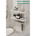 Euromob 40x20 cm Banyo Rafı Duvara Monte Havluluk 2 Katlı Dekoratif Düzenleyici Organizer Beyaz Metal
