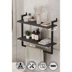 Euromob 40x20 cm Banyo Rafı Duvara Monte Havluluk 2 Katlı Dekoratif Düzenleyici Organizer Siyah Metal
