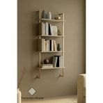 Euromob 60x20 cm, 4 Raflı Kitaplık | Duvar Rafı & Mutfak, Banyo, Organizer, Gold Metal, Traverten Ahşap