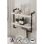 Euromob 60x20 cm Banyo Rafı Duvara Monte Havluluk 2 Katlı Dekoratif Düzenleyici Organizer Siyah Metal