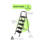 Eurotower 5 Basamak Özel Tasarım Geniş Basamaklı Siyah Merdiven 3+1