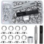 EuTengHao 100 Set Gromet Kiti Metal Delik Seti 1/2 İnç Kurulum Halkaları ile Kıyafet Ayakkabı Çantaları Deri Kot Kendin Yap El Sanatları (Gümüş)