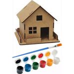 Ev Boyama Seti Ahşap Çitli 1 Paket Mdf Ev Maketi Çitli Akrilik Boya ve Resim Fırçası
