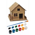 Ev Boyama Seti Ahşap Çitli 1 Paket Mdf Ev Maketi Çitli Akrilik Boya ve Resim Fırçası