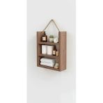 Ev Dekka Ahşap 3'Lü Duvar Rafı - Dekoratif Banyo Ve Mutfak Organizeri - 60X30 Cm