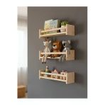 Ev Dekka Ahşap Çocuk Odası Montessori Raf Kitaplık 3'Lü Set - Duvar Dekoru Oyuncak Rafı 60X40 Cm