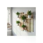 Ev Dekka Ahşap Dekoratif Duvar Rafı 5 Bölmeli Çiçeklik Saksı Standı 50X50cm Çifttaraflı Bantlıdelmesizmontaj