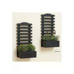 Ev Dekka Ahşap Dekoratif Duvar Saksısı Çiçeklik 2'Li Set - Bahçe Balkon Duvar Askısı Saksılık 60X40 Cm