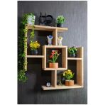 Ev Dekka Dekoratif Ahşap Duvar Rafı - 75X75 Cm Modern Çapraz Tasarım Kitaplık Ve Çiçeklik - Doğal Ahşap