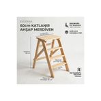 Ev Dekka Evdekka 60 Cm Katlanır Ahşap Merdiven - 3 Basamaklı Dekoratif Mutfak Merdiveni