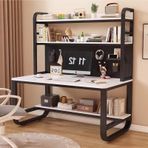 Ev Ofis için Büyük Metal Çerçeve Depolama Rafı - Kitaplık ve Kafesli Modern Bilgisayar Masası Pegboard ile Çok Yönlü Yazı Çalışma Masası (Beyaz ve Siyah 110 cm x 59 x 177 cm)