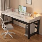 Ev Ofis için Büyük Modern Bilgisayar Masası Sağlam Metal Çerçeve Yazı Masası ve Oyun İş İstasyonu Şık Çalışma Masası (Beyaz 100 cm x 59 cm)