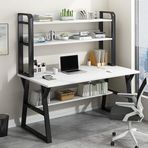 Ev Ofis için Kitaplık ve Depolama Raflı Modern Yazı Masası Sağlam Metal Çerçeve 76,8 cm Beyaz ve Siyah