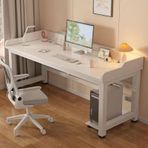 Ev Ofis ve Oyun için Modern Büyük Bilgisayar Masası Sağlam Metal Çerçeve Yazı Masası 47"x15.7" İş İstasyonu Beyaz Kaplamalı Şık Çalışma Masası