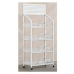 Ev Ticari Tel Depolama Arabası, Süpermarket/Meyve Sebze Sergileme Rafı 4 Katlı, Oturma Odası/Balkon/Mutfak Bakkal Toplama Rafı, 4 Katlı Beyaz-Tekerlekli,4 Tier White-With Wheels