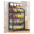Ev Ticari Tel Depolama Arabası, Süpermarket/Meyve Sebze Sergileme Rafı 4 Katlı, Oturma Odası/Balkon/Mutfak Bakkal Toplama Rafı, 4 Katlı Siyah-Tekerlekli,4 Tier Black-With Wheels