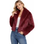 Eva Clothing Kadın Kısa Bordo Kürk Ceket - M