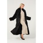 Eva Clothing Kadın Siyah Lüks Uzun Suni Kürk Kaban