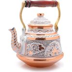 Eva Copper 1,6 Litre El Işlemeli Nostaljik Tekli Kalaylı Dövme Bakır Demlik, Çaydanlık, Su Isıtıcısı - Beyaz - NO 1
