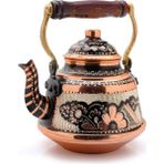 Eva Copper 1,6 Litre El Işlemeli Nostaljik Tekli Kalaylı Dövme Bakır Demlik, Çaydanlık, Su Isıtıcısı - Siyah - NO 1