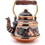 Eva Copper 3,2 Litre El Işlemeli Nostaljik Tekli Kalaylı Dövme Bakır Demlik, Çaydanlık, Su Isıtıcısı - Renkli - NO 2