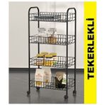 Eva Metal Tasarım Sebze ve Meyve Sepeti Çok Amaçlı Mutfak Rafı Metal Düzenleyici Raf Çok Amaçlı Sepet 4 Katlı Siyah - 83 x 40 cm