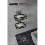Eva Metal Tasarim Yapışkanlı 2 Li Set Sabunluk Banyo Mutfak Lavabo Metal Katı Sabunluk Siyah