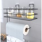 Eva Metal Tasarim Yapışkanlı Raflı Kağıt Rulo Havluluk Peçetelik Havlu Kağıltlık Siyah Banyo Mutfak Düzenleyici Raf
