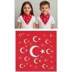 Eva Rose 10 Adet Kırmızı Ay Yıldız Türk Bayrağı Temalı Pamuk Kumaş Fular - Bandana - 23 Nisan, 29 Ekim - 02-Kırmızı