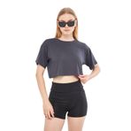 evable ERO Kadın Koyu Gri Bisiklet Yaka Oversize Crop Tişört koyu gri L