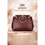 EVALIA Şık Bordo Kroko Omuz Çantası