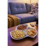 Evanilife Sultan Garden 3 Bölmeli Çerezlik El Yapımı Seramik Atıştırmalık Sunumluk Kase Cips, Kuruyemiş Tabağı - Beyaz