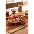 Evanilife Sultan Garden 3 Bölmeli Çerezlik El Yapımı Seramik Atıştırmalık Sunumluk Kase Cips, Kuruyemiş Tabağı - Kırmızı