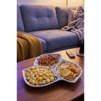 EvaniLife Sultan Garden 3 Bölmeli Çerezlik El Yapımı Seramik Atıştırmalık Sunumluk Kase Cips, Kuruyemiş Tabağı