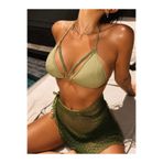 EvaRosabella Flora Yeşil Simli Kumaş Bikini Çıkartılabilir Boncuklu