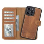 Evastore MWWN G19 Taba Apple iPhone 14 Pro Max Uyumlu Deri Cüzdanlı Kılıf