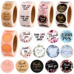 Evatage Thank You Çıkartmaları Rulolar, 2500 Adet 2,5 cm Thank You for Supporting My Small Business Zarf Mühürleri, 5 Rulo 12 Desen Küçük Teşekkür Çıkartmaları Düğün, Doğum Günü, Parti Hediye Paketi Çanta