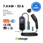 Evcharge 7.4kw Taşınabilir Wi-fi Bluetooth Mobil Uygulama Tp2 Kablolu Çantası Ve 220volt Adaptör 7,4 Kw
