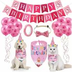 Evcil Hayvan Doğum Günü Süsleme Seti Pembe – Için Birthday Party Konsept Paketi – Balon, Happy Birthday Banner, Bandana, Papyon, Şapka Parti Aksesuarları