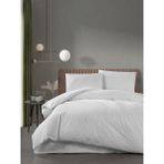 Evde Home Pamuklu Çizgili Saten Çift Kişilik Çarşaflı Nevresim Takımı | Nevresim 200X220 | Lastikli Çarşaf 160x200 Cm - Beyaz