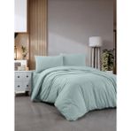 Evde Home Pamuklu Çizgili Saten Çift Kişilik Çarşaflı Nevresim Takımı | Nevresim 200X220 | Lastikli Çarşaf 160x200 Cm - Yeşil