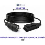 EvDeCharge H07RN-F Uzatma Kablosu | 3×2,5 Mm² | 16A | 2'li Priz | Elektrikli Araç Şarjı için En Doğru Uzatma Kablosu - Siyah - 15 METRE