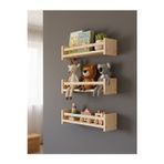 Evdekka Ahşap Çocuk Odası Montessori Raf Kitaplık 3'Lü Set - Duvar Dekoru Oyuncak Rafı 60X40 Cm